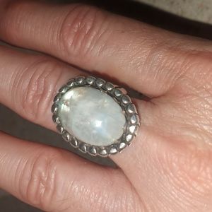 Sterling Silver 925 Vintage Ring Clear Moonstone Unique Huge Stone Sz 6.5